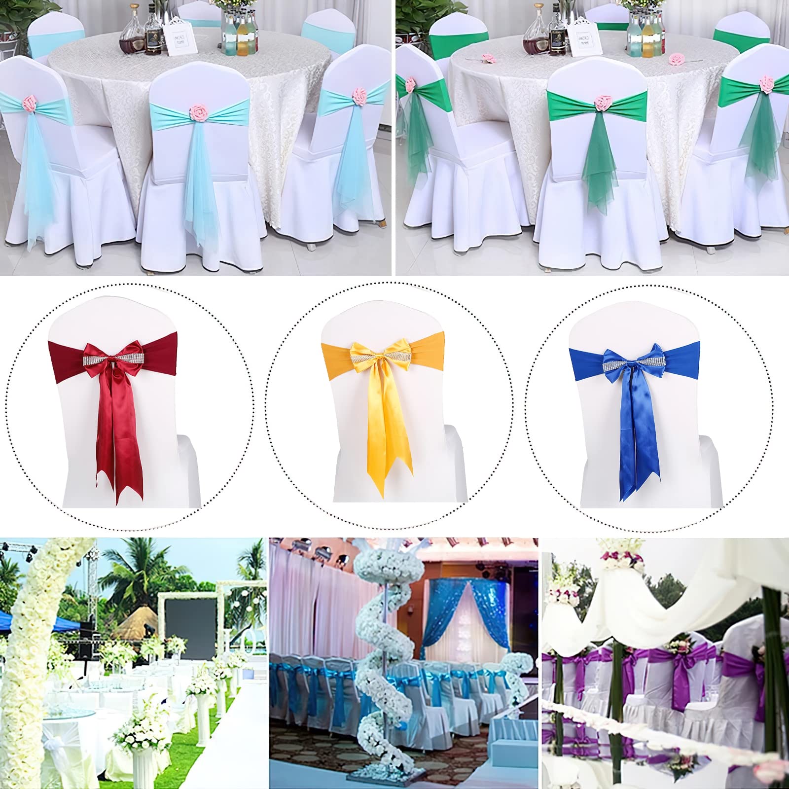 Szarfy na krzesła, kokardy, opaski, krawaty, kokardy, organza ślubna, tiul, kwiaty na okładki, szarfy na przyjęcia urodzinowe, dekoracje hotelowe(Red Wine,50PCS)
