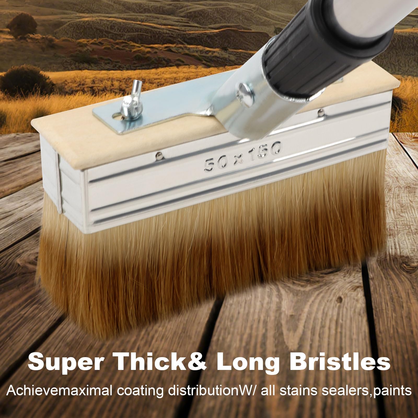 Terrassen-Streichbürste mit Teleskopstiel – 150mm Lasurpinsel & 3-Zoll Malerbürste – inkl. 152 cm Verlängerungsstiel – Streichbürste für Holzterrasse, Zaun, Betonboden, Holzschutz, Öl, Lack, Lasur