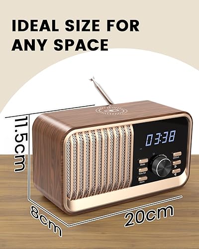Miniatura 8 de MONODEAL Radio despertador con carga inalámbrica rápida, compatible con Bluetooth 5.3radio FMpuerto USBtarjeta TFentrada auxiliar, altavoz de sonido