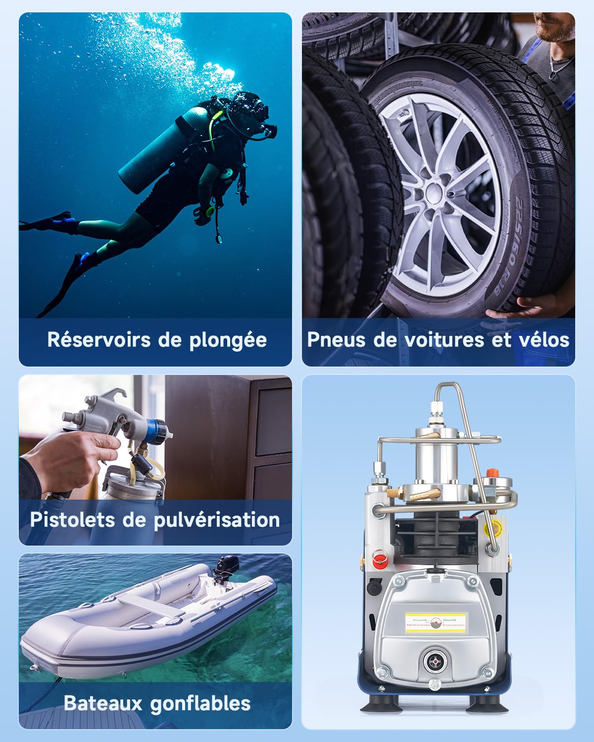 CREWORKS Compresseur à Air Portable Haute Pression 1800W Pompe Air PCP Électrique 310 Bar 50L/min avec Manomètre pour Pistolets à Air pour Bouteille Plongée Réservoir Paintball (Pression Réglable)