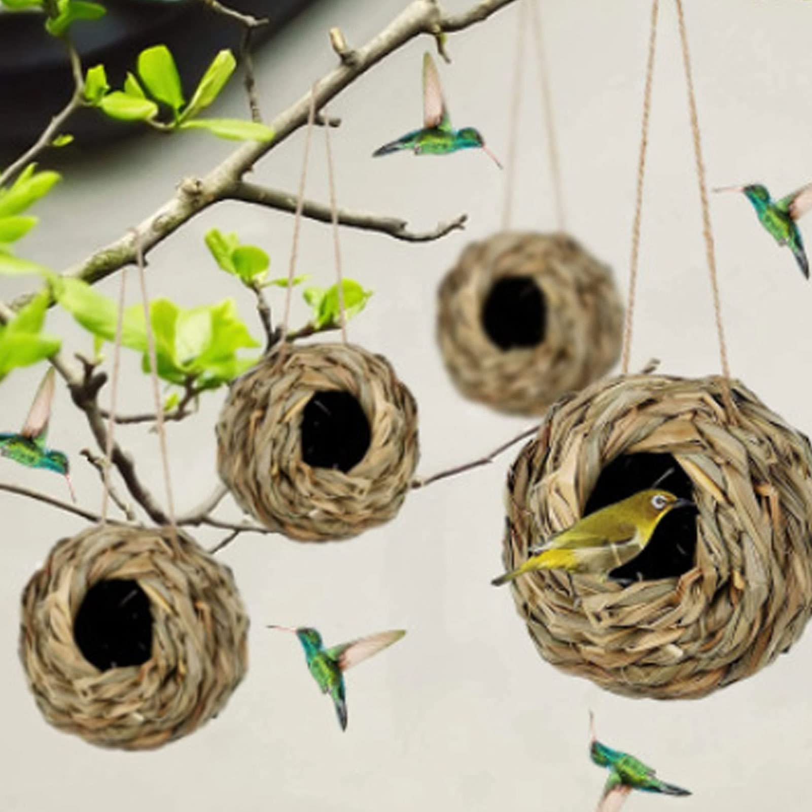 4 piezas de nido de pajilla para colgar al aire libre, nido de pájaros de precisión, nido reutilizable para familia, amigos, vecinos