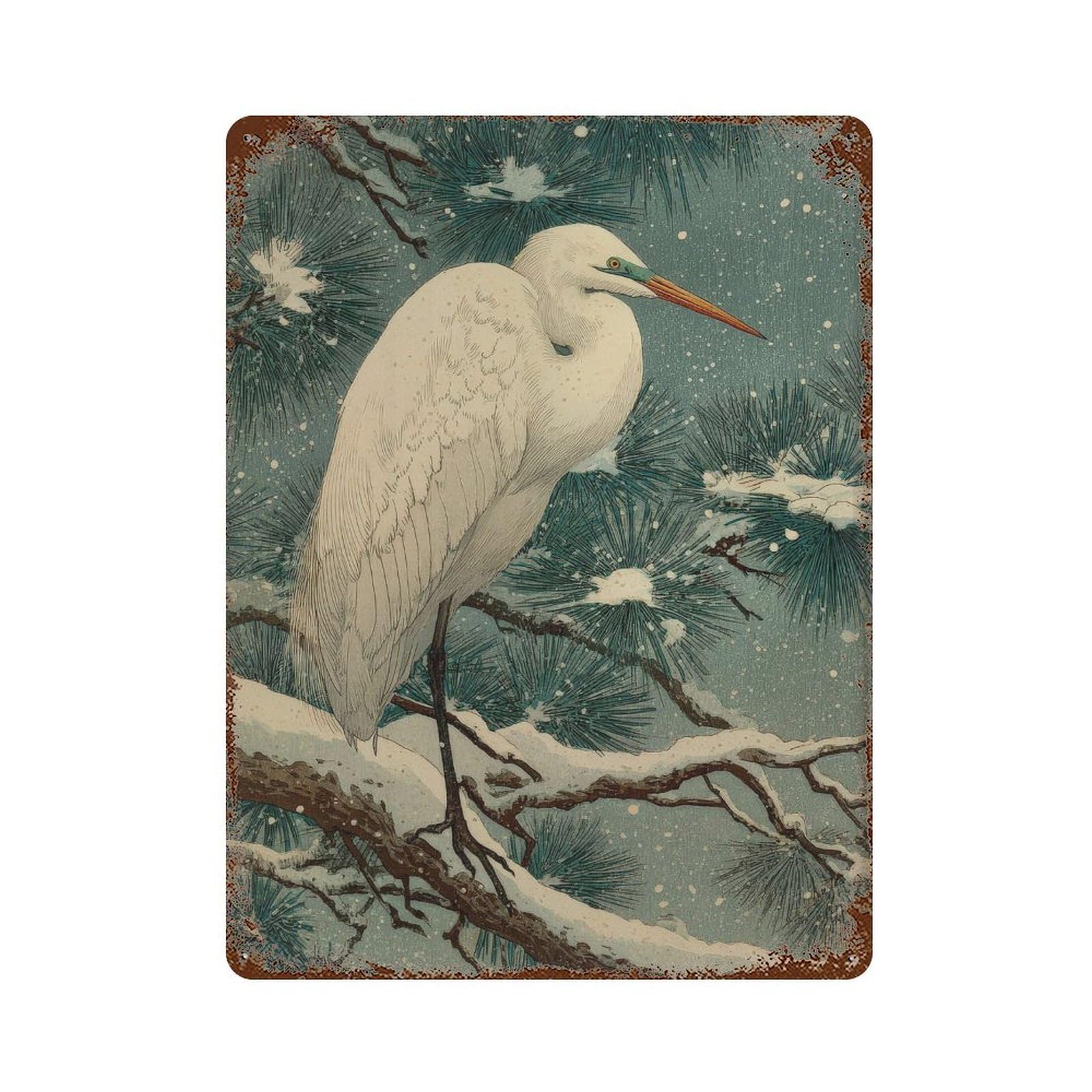 xiaoxiaoshen White Egret. Japanese Ukiyo Wall Decor Art Metal Tin Poster Modern Home Decor Art Home Bar Shop Decorations Vintage Sign 40x30cm