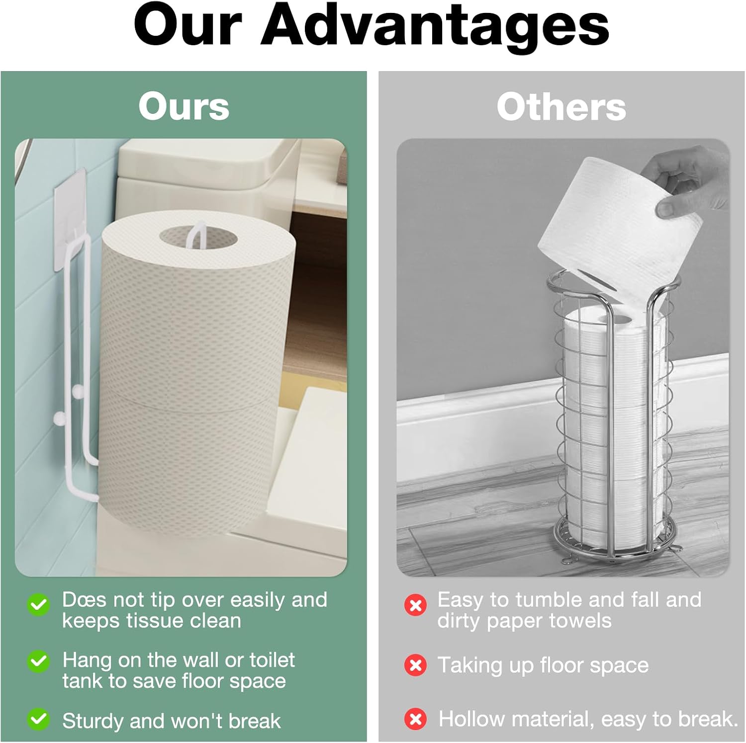 Tokokimo Toilet Paper Storage, Wall Mount Toilet Paper Holder Self Adhesive for 2 Roll Tissue, Over The Tank Toilet Paper Holder Stainless Steel for Bathroom Storage, RV (White 1Pcs) image 4