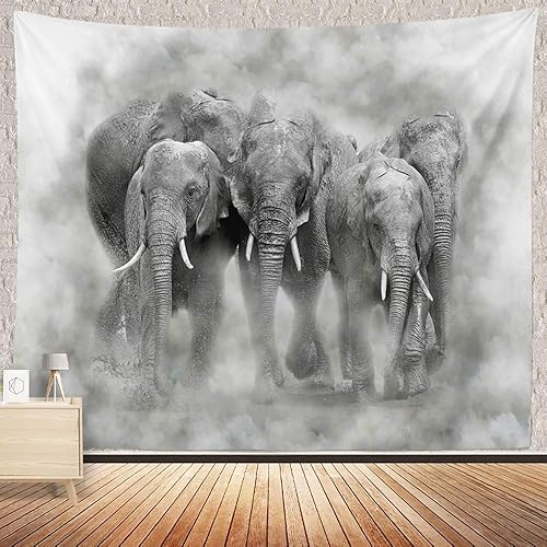 Tapiz de elefante en humo, animales salvajes, elefante africano, decoración para colgar en la pared, tapiz grande para dormitorio, sala de estar,