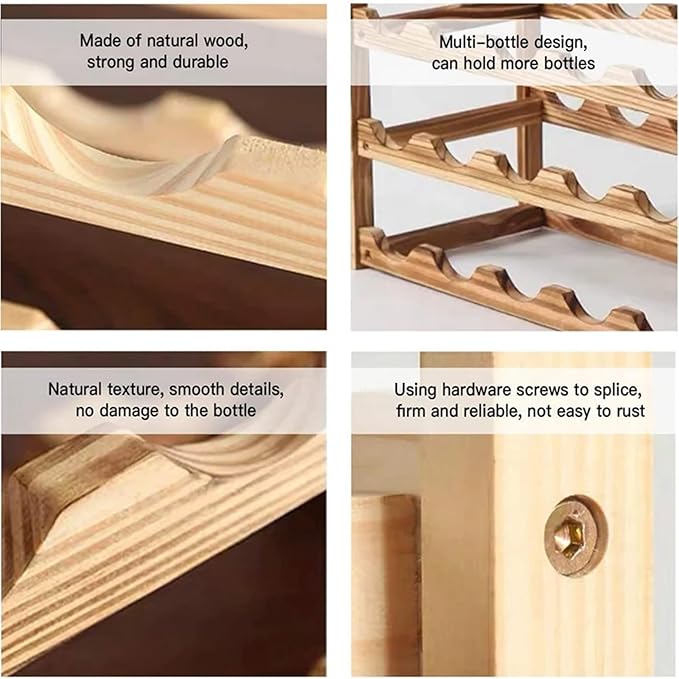 Estante para Vinos Apilable de Madera, 2 Niveles miniatura 6