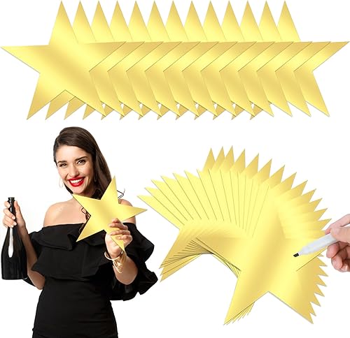30 piezas grandes de 11 pulgadas con diseño de estrellas doradas con doble impresión, decoración de estrellas de papel para decoración de fiesta
