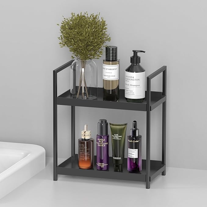 Organizador de Baño para Encimera, Estante de 2 Niveles Negro miniatura 2