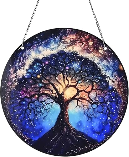 Miniatura 8 de The World Tree Suncatchers Decoración para interiores y exteriores para colgar en la ventana, panel decorativo colgante del árbol de la vida con