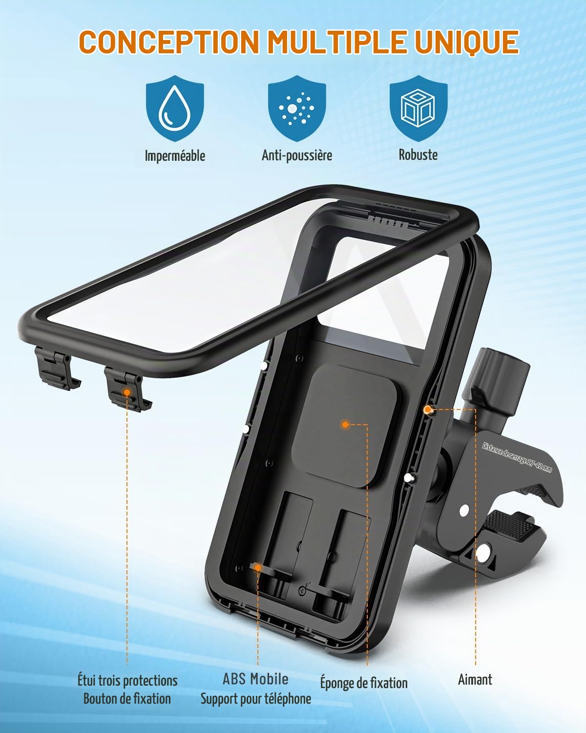 Support Téléphone Moto Etanche [Déverrouillage Rapide en 1S] Support Téléphone Vélo Rotation à 360° Porte Telephone Scooter de Guidon avec Ecran Tactile pour Téléphone Jusqu' à 6,9"