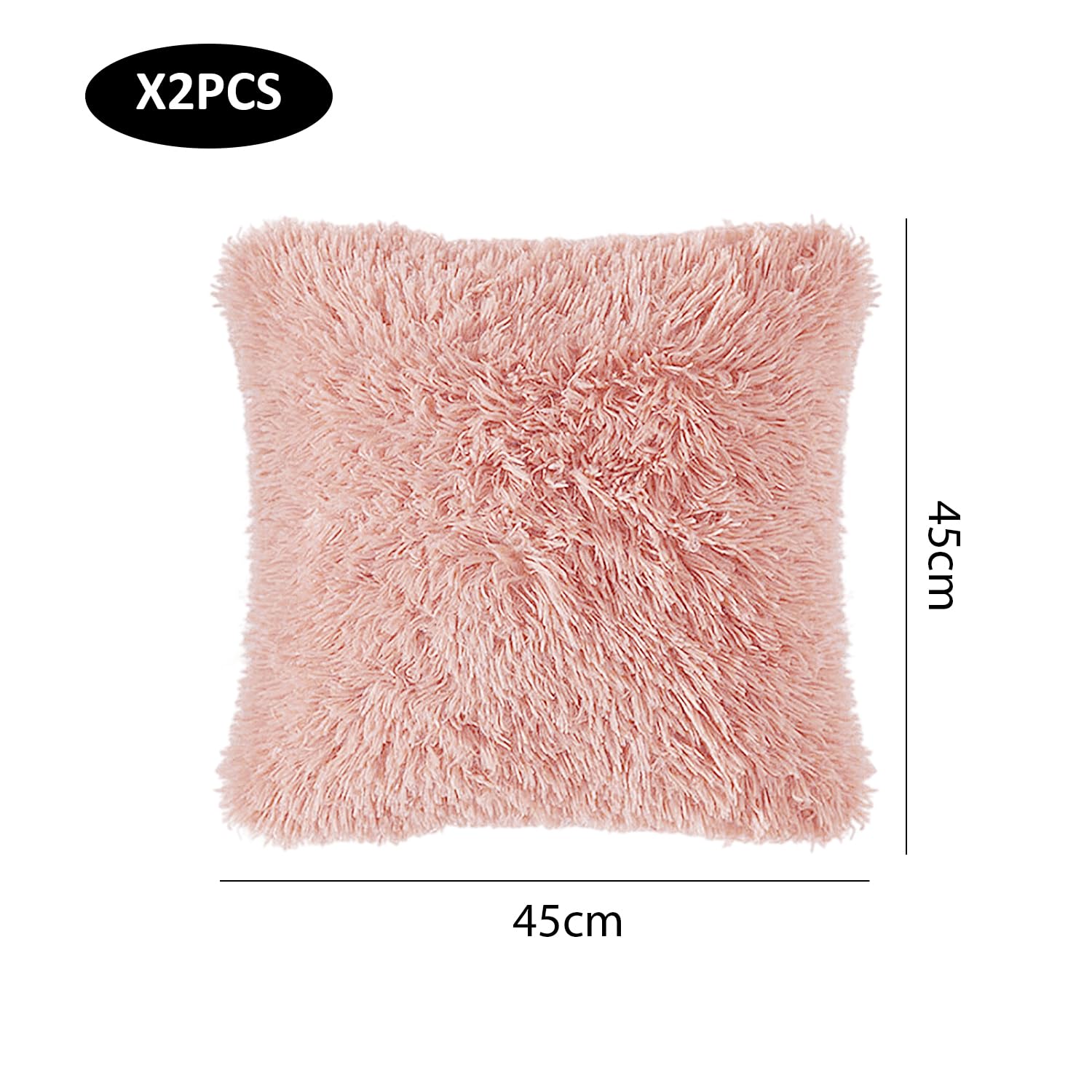 TYGFRT 2 Plush Pillowcases, Pink Cushion Cover, Fluffy Soft, Comfortable Square Pillowcase, 45 * 45cm, 45 x 45 cm - Image 2