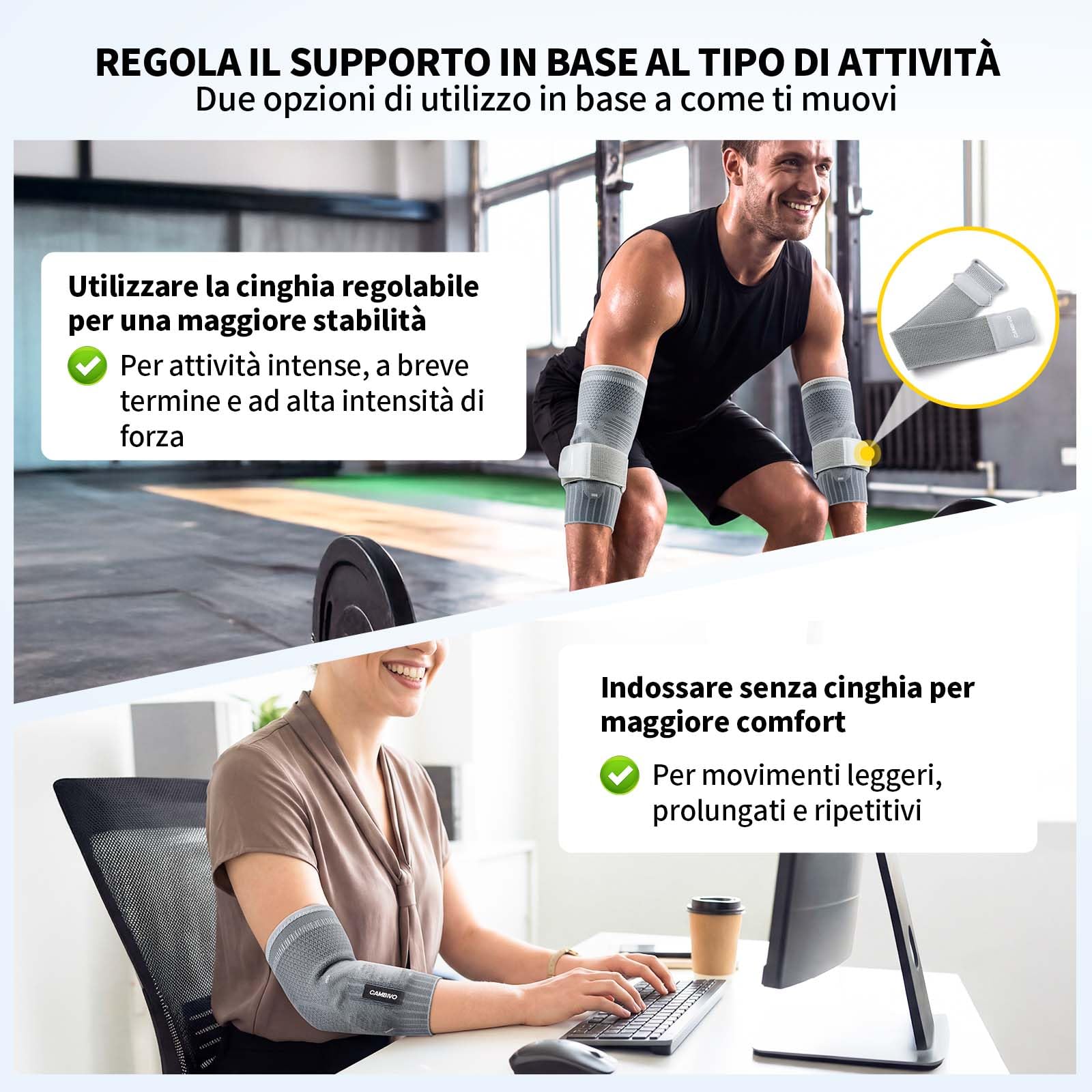 CAMBIVO Tutore Epicondilite Gomito con Doppio Cuscinetto in Gel da 5mm – Gomitiere Palestra a Compressione con Fascia Regolabile, Supporto per Tendinite, Tennis e Lavoro, Antiscivolo e Traspirante