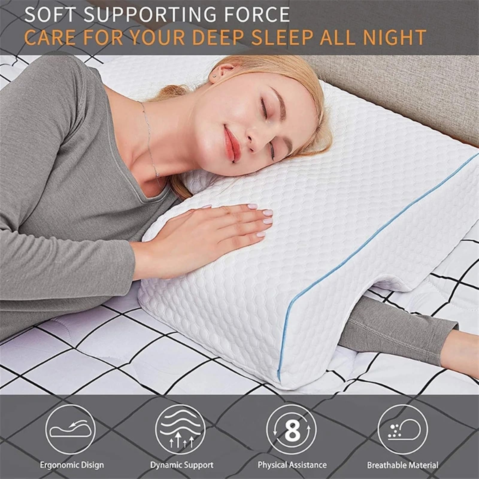 Almohada De Espuma Con Memoria Almohada de espuma viscoelástica Almohada for parejas con reposabrazos Espuma viscoelástica Anti presión de las manos Alivio del dolor de cuello Cojín cervical for dormi