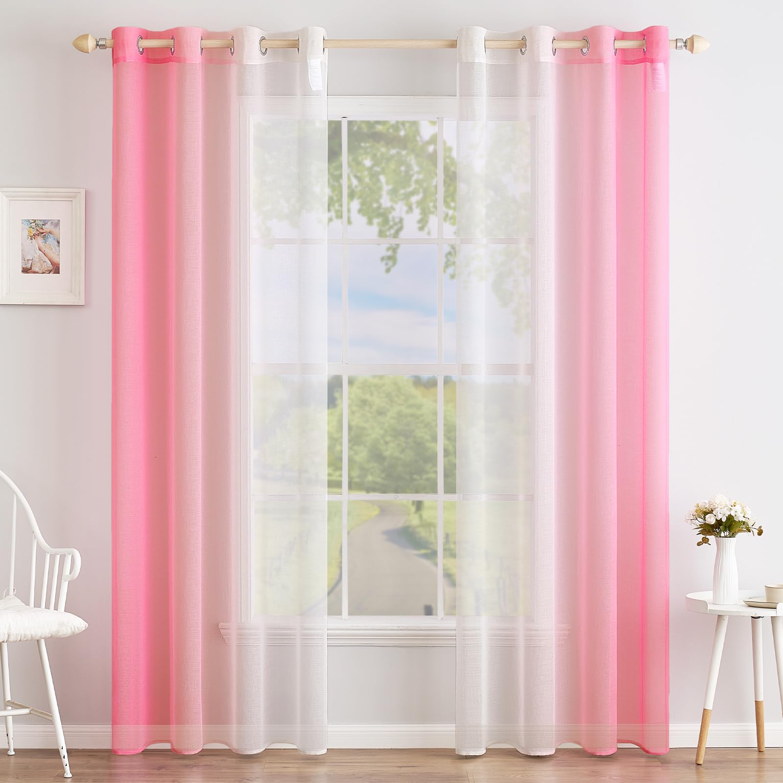 MIULEE 2er Set Voile Vorhang Zweifarbiger Vorhang mit Ösen Transparente Gardine Ösenschal Fensterschal Lichtdurchlässig für Schlafzimmer