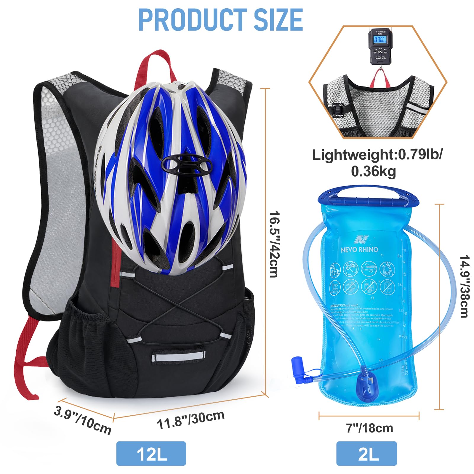 Mochila de hidratación ligera, mochila para correr con vejiga de agua de 2 litros, mochila de agua hidráulica para ciclismo, senderismo, rave para hombres y mujeres