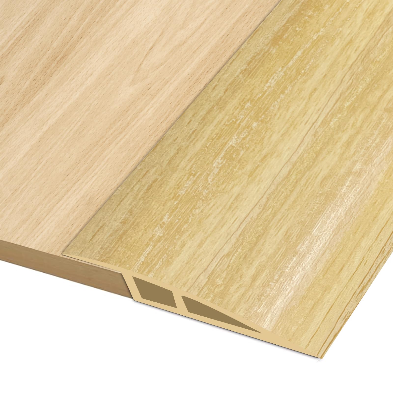 Hengrongshen PVC Türschwellen Leiste, 1M * 5CM Übergangsprofil Selbstklebend, Übergangsleiste Boden Höhenausgleich Abdeckleiste für Parkettböden Laminate Schwellen (Hellgelbes Holz, für 5mm bis 10mm)