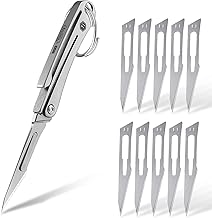 KeyUnity KK07 Mini Titanium Scalpel Knife with Replaceable Blades No.11 EDC Folding Knife with Pocket Clip for Outdoor Hunting Camping Fishing Hiking Silver