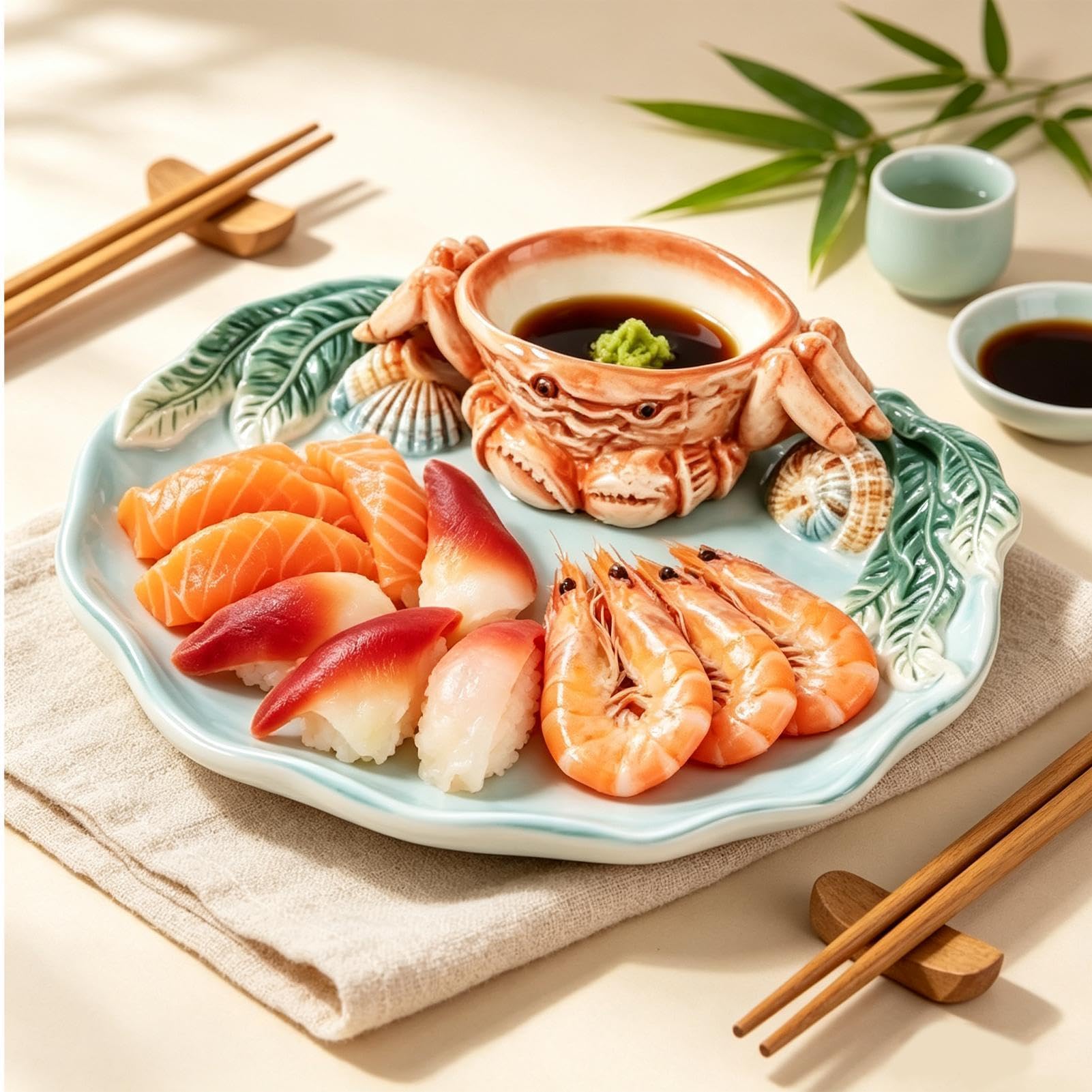 Plato grande de cerámica para servir Con un plato de salsa en forma de , un 31 | Platos de charcutería para fiestas en la playa, cenas, aperitivos, sushi, albóndigas y acce de cocina