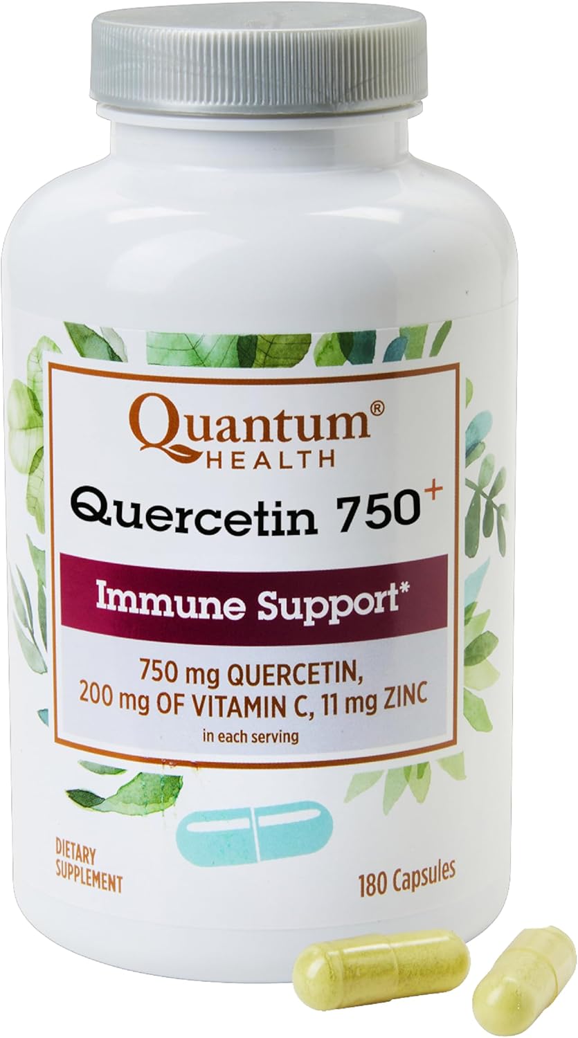 Quantum Health Quercetin+ 750mg Powerful Immune Support Supplement + Zinc 11mg & Vitamin C 200mg Seasonal Immunity Boost Respiratory Health & Gut Support Complex for Women & Men - 180 Capsules