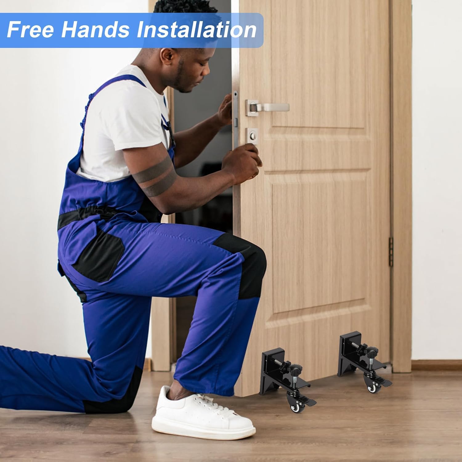 Lot De 2 Chariots Porte Lève-Porte Robuste – Outil Installation Porte 160 Kg Max, Roues 360° Avec Freins, Pour Portes 2-6 Cm, Aide Déménagement Mains Libres