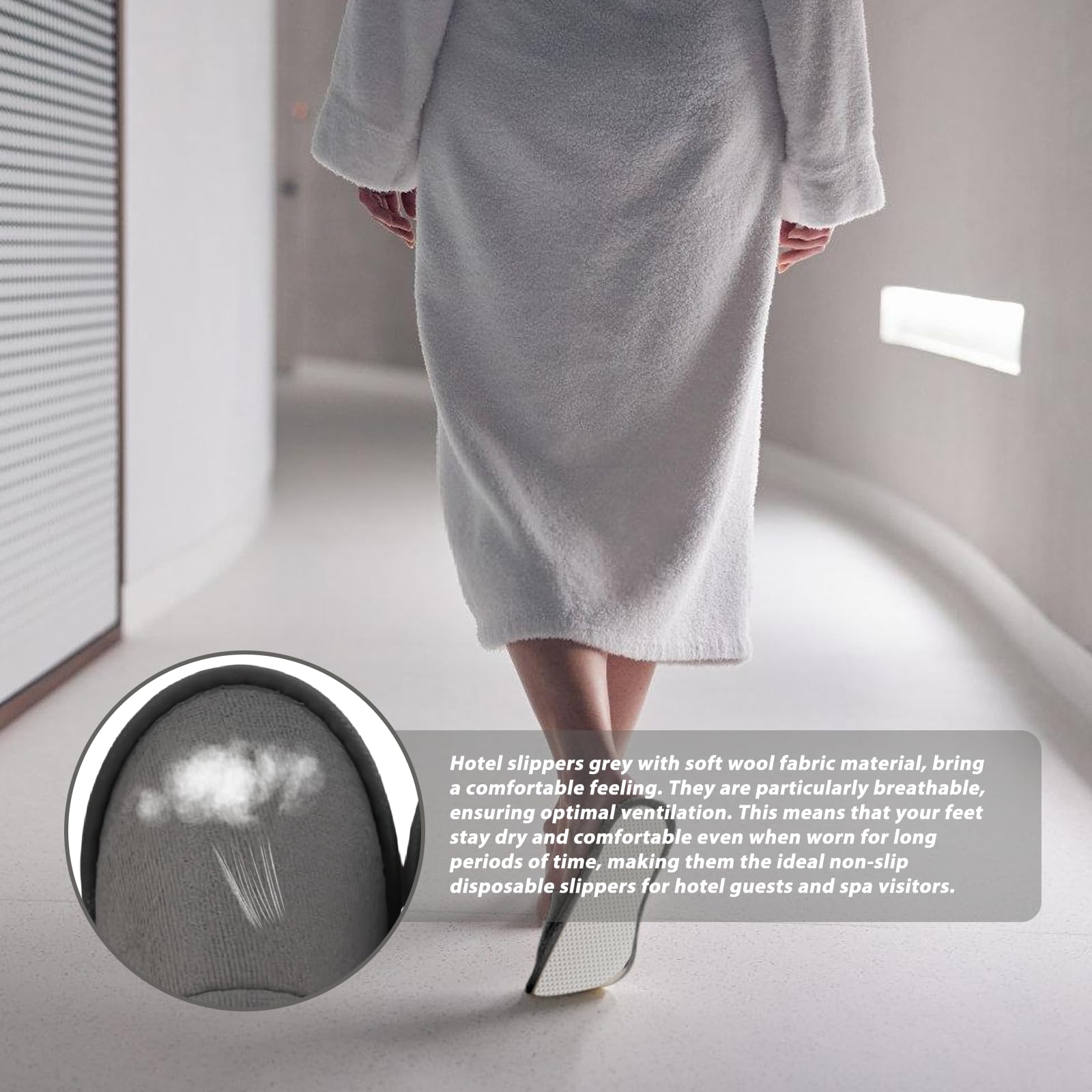 15 paia di pantofola antiscivolo per hotel, colore grigio: comode e traspiranti, set di pantofola unisex per ospiti, in spugna, 38/40 EU