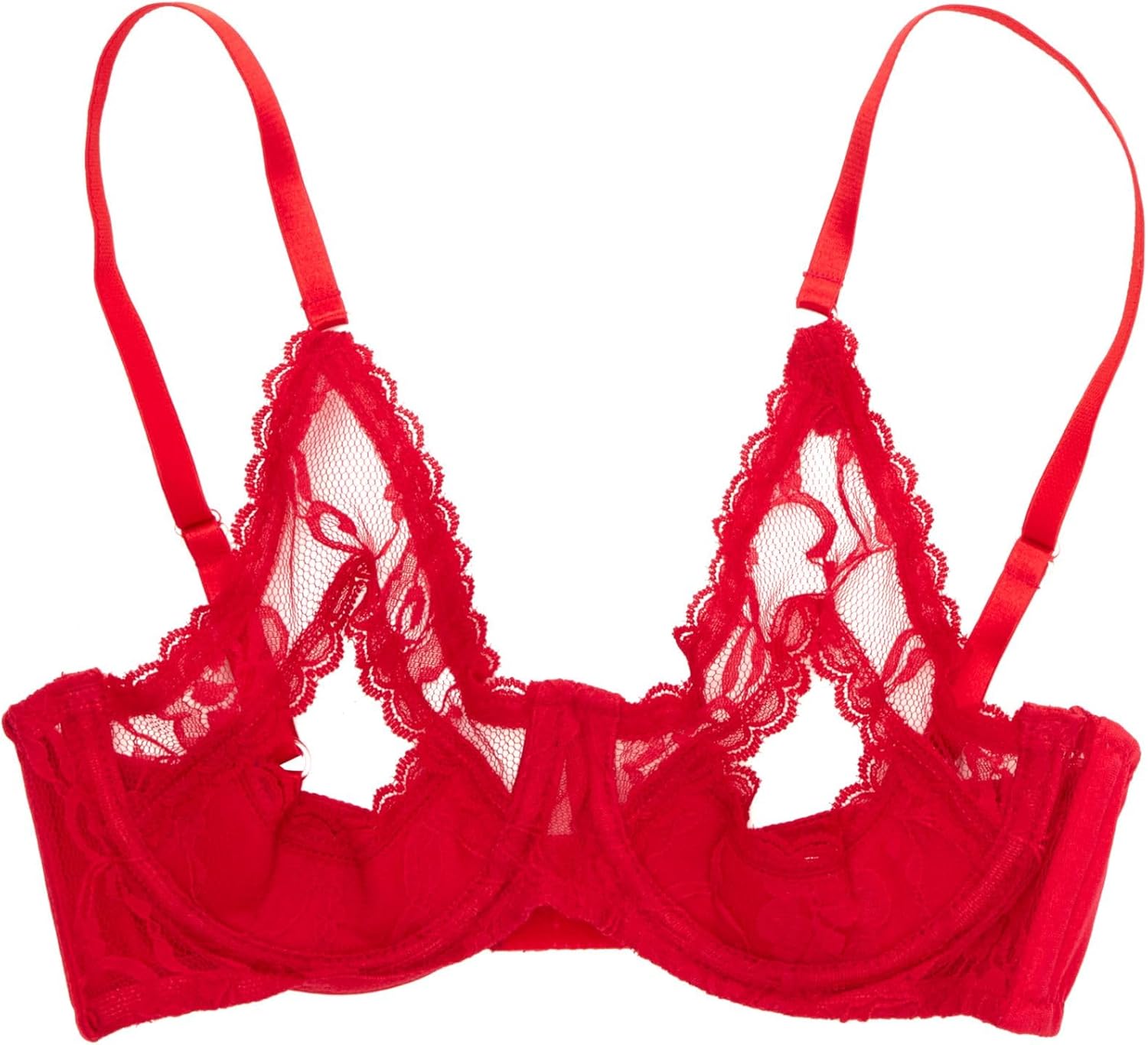 Shirley of Hollywood Women's Lace Underwire Open Tip Bra, 369, Red, 32