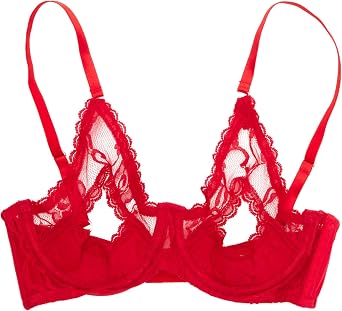 Shirley of Hollywood Womens Lace Underwire Open Tip Bra, 369, Red, 32