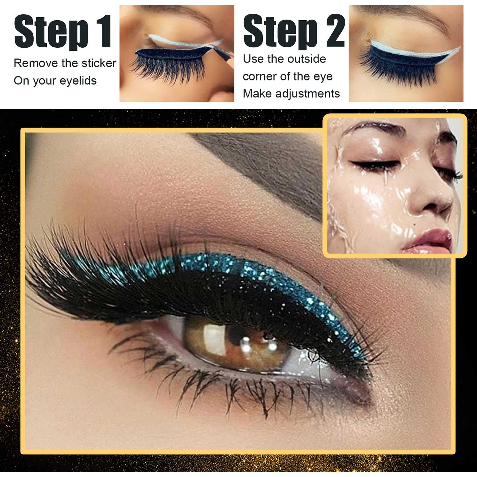 Pongnas 4 Pary Naklejek na Eyeliner Wielokrotnego Użytku, Wodoodporne, Trwałe Płatki na Rzęsy w Odważnych Kolorach, z Wieloma Opcjami Kolorystycznymi dla Wszystkich Typów Oczu