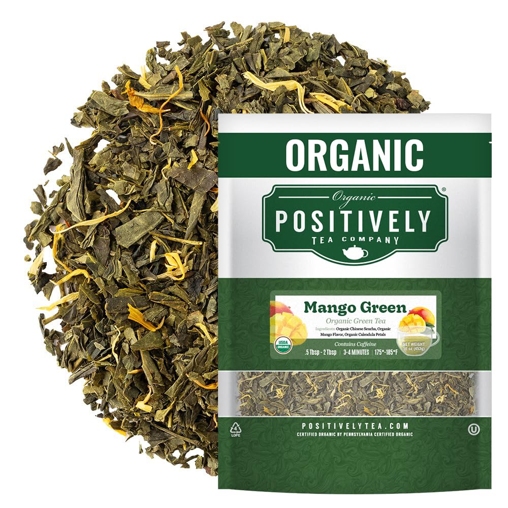 Organic Positively Tea Company, Mango Green, Green Tea, Loose Leaf, 16 Ounce