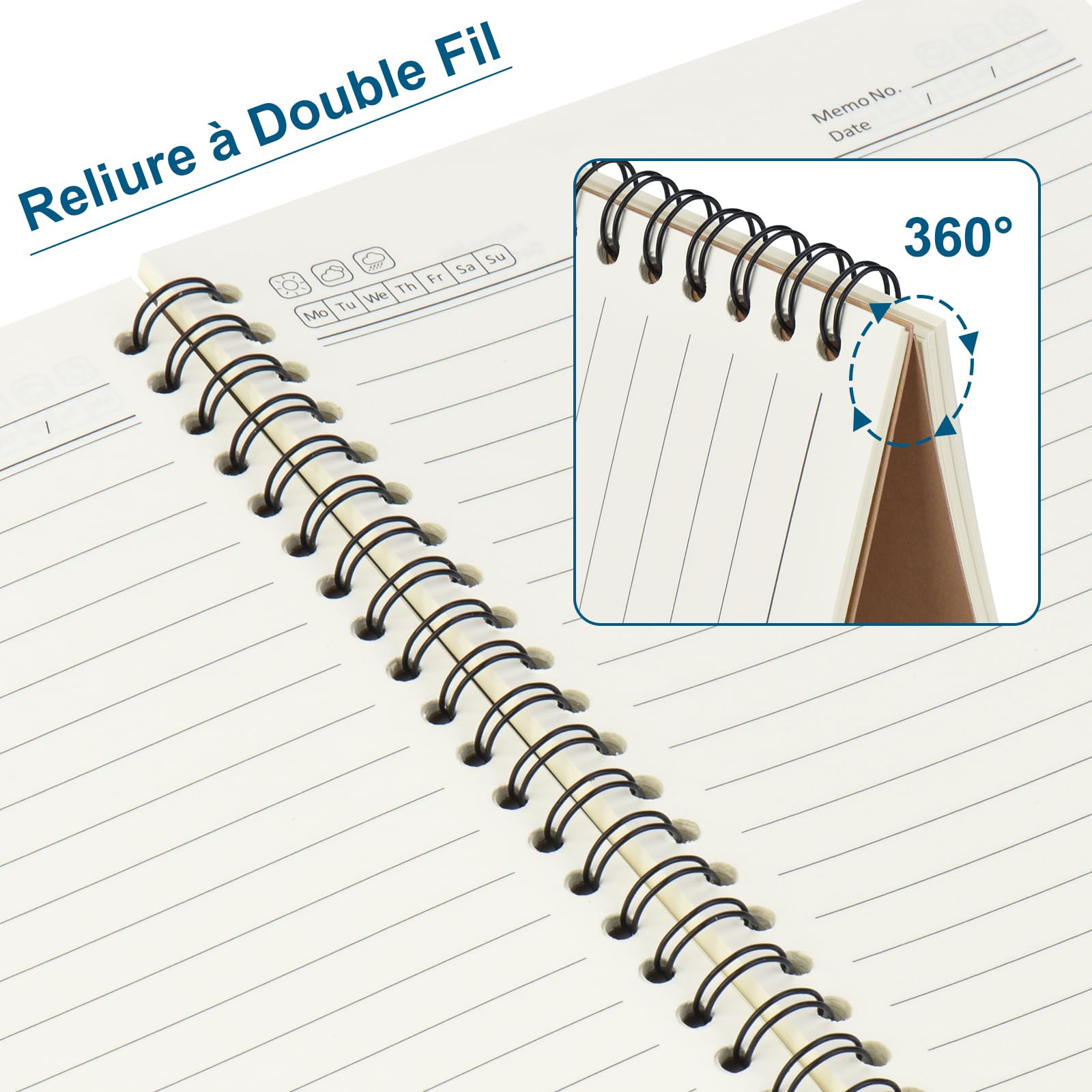 ZCZN A5 Cahier à Spirale Kraft 60 Feuillets par Bloc，Lot of 12 Blocs Carnet de Notes à Spirale Reliure Double Spirale，80 g/m²，Bloc Note Carnet Dessin，120 Pages Lignées Notebook
