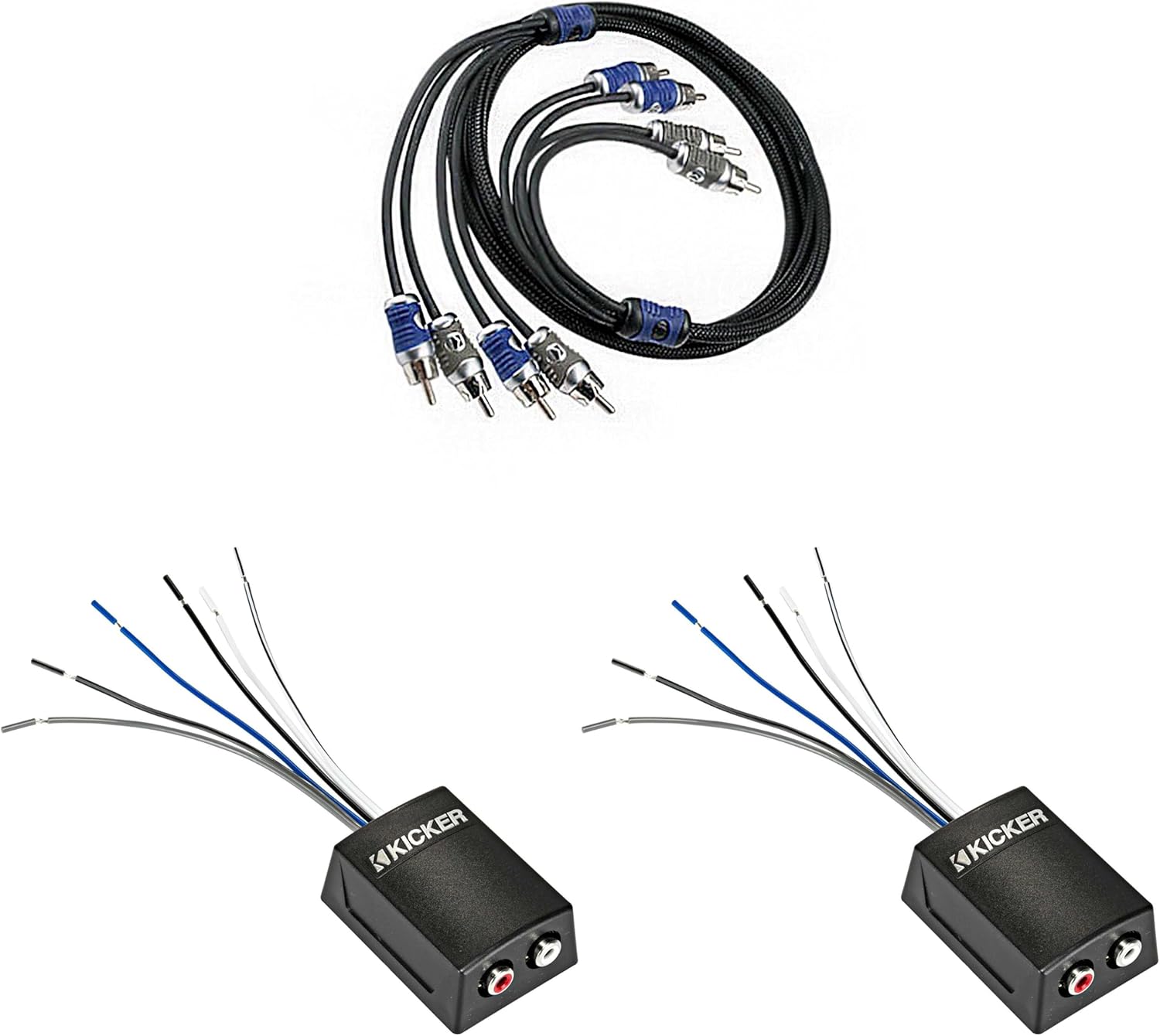 Kicker (2) 46KISLOC2 K-Series Stereo Line-Output Converter w/Remote Turn-On Output & 46QI46 6 Meter 4-Channel Signal Cable