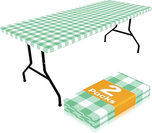 Miniatura 27 de Smiry - Juego de 2 manteles de picnic, manteles elásticos impermeables para mesas rectangulares de 6 pies, mantel de poliéster lavable de diseño