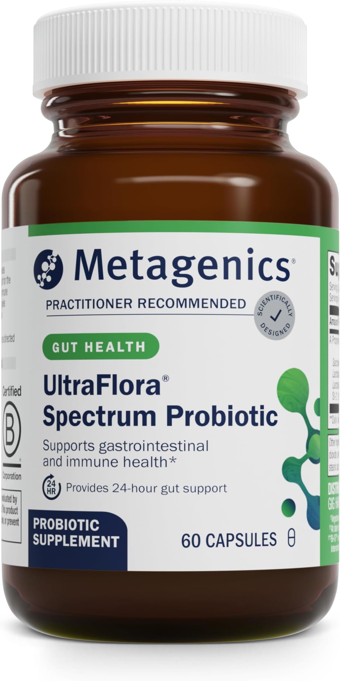 Metagenics UltraFlora Spectrum - Shelf-Stable Probiotic for Gut & Digestive Wellness, Healthy Microbiome & Flora Support* - Non-GMO & Gluten-Free - 2-Month Supply - 60 Capsules