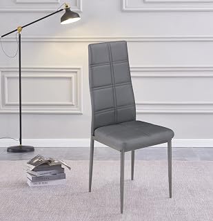Juego de 6 Sillas de Comedor en PU Color Gris con Patas Cromadas - Longitud 41 x Profundidad 52 x Altura 98 cm