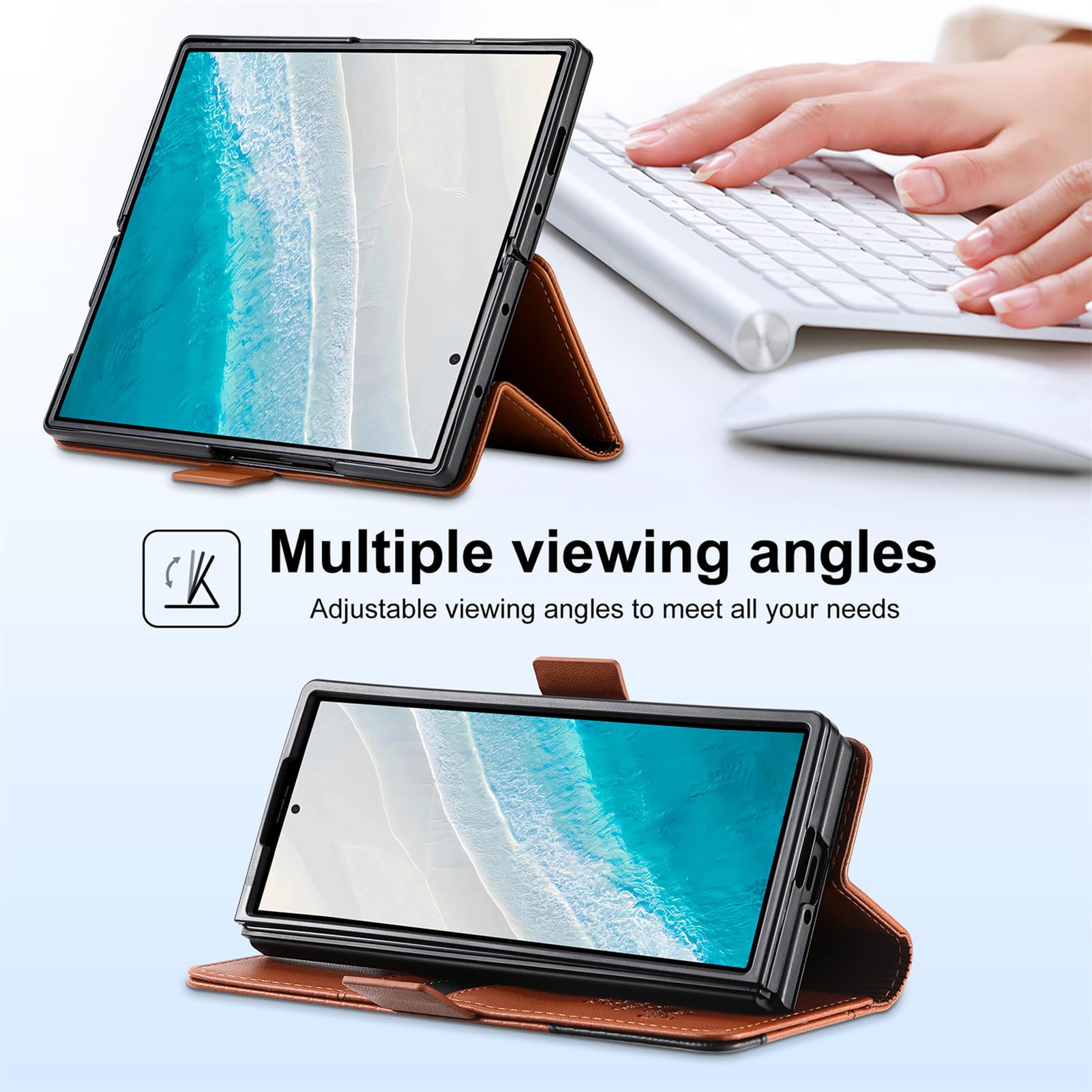 Etui biznesowe do Samsung Galaxy Z Fold 8 Ultra, magnetyczne zamknięcie, portfel, skórzane etui na karty, folio, stojąca powłoka, miękka TPU ochrona krawędzi, ochrona przed upadkiem (niebieskie)