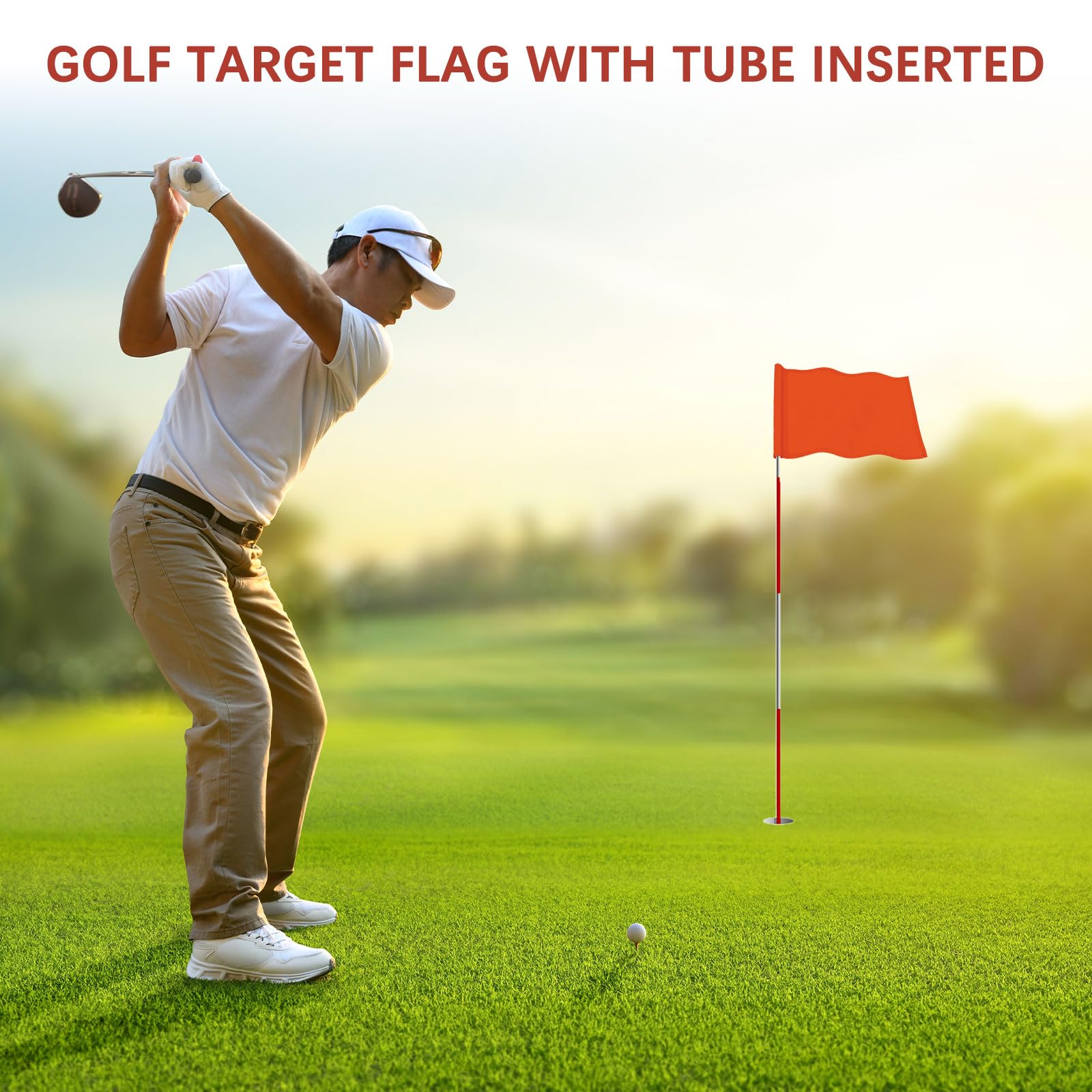 Bandiera da golf con tubo inserito, 3 pezzi, in nylon, per campi da golf interni ed esterni e campi di pratica, arancione, 50,8 cm