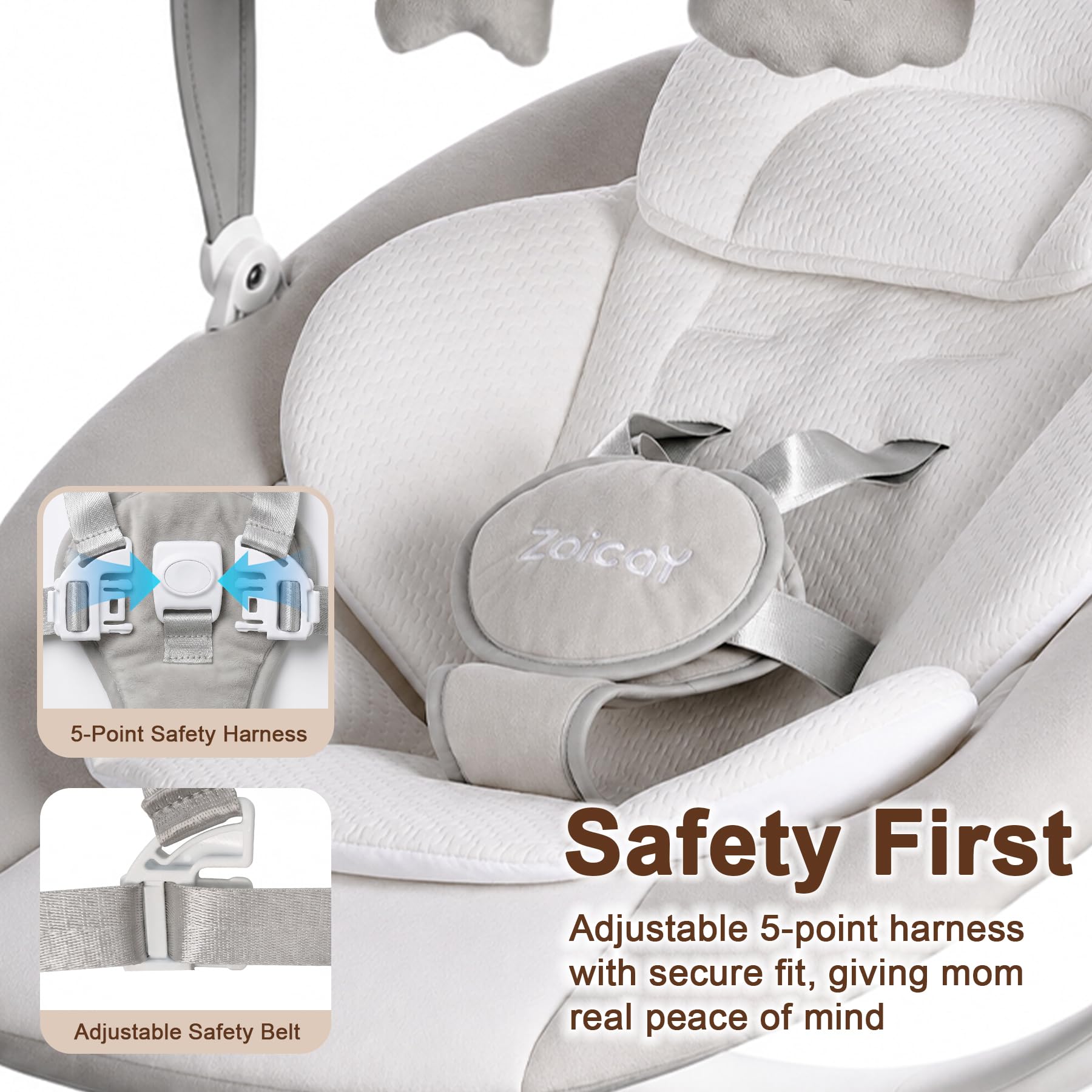 Mecedora Electrica con 9 Modos 8 Velocidades para recién nacido 0-9 Meses | Sillas Mecedora para Bebe 360° Asiento & Inclinación Ajustable, Función de Temporización Música Mando a Distancia y Bluetooth