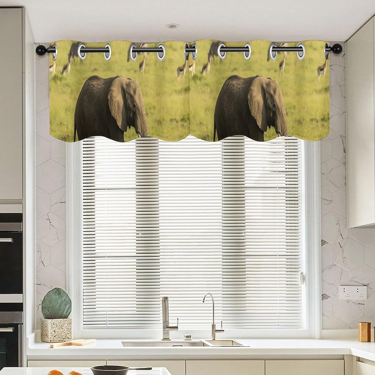 Elephant Valance for Windows, 2 Pack Kitchen Curtains Modern Home Decor, Soft Blackout Window Curtains for Living Room & Bedroom, 18 X 52 Inch