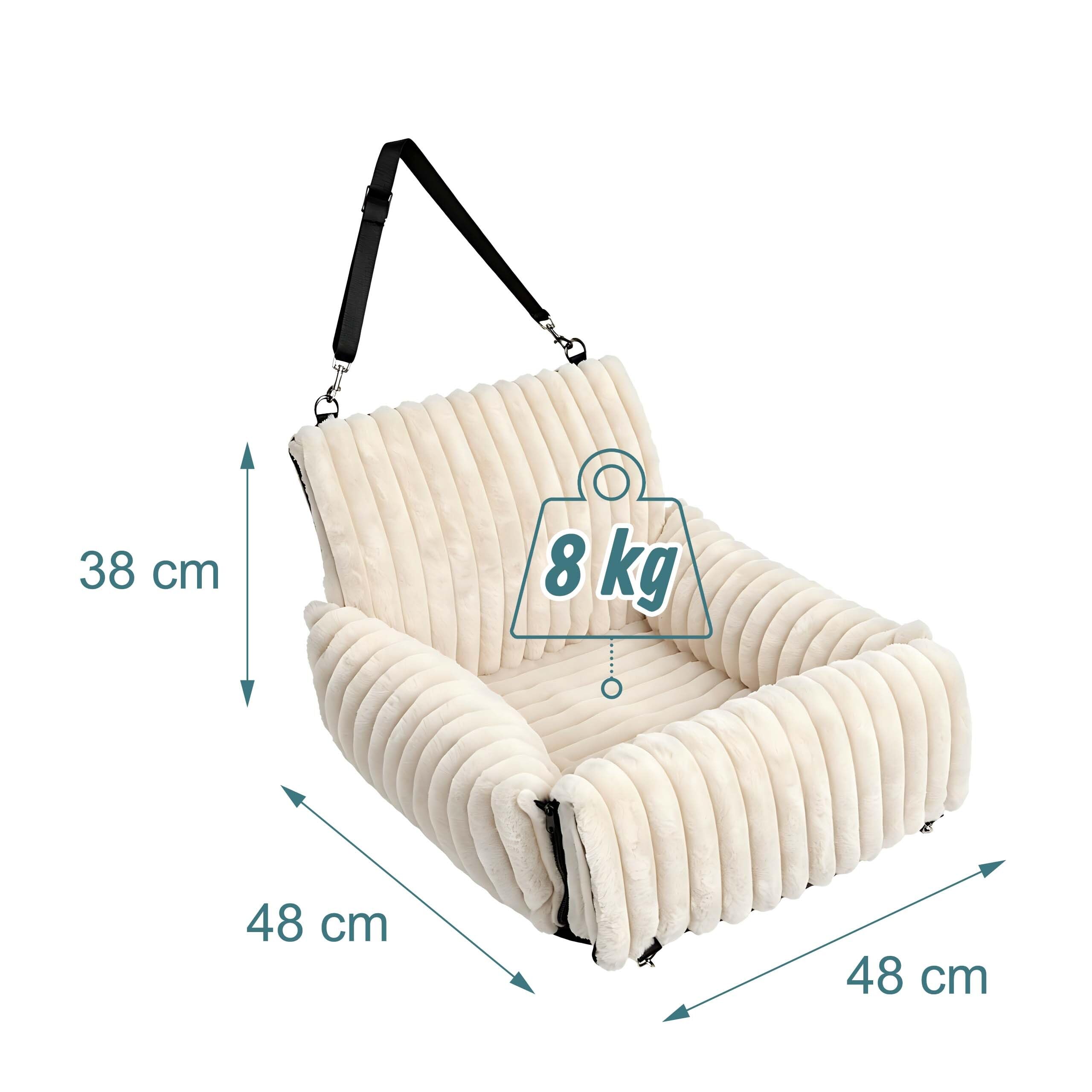 Fotelik samochodowy Relaxdays dla małych psów do 8 kg, miękki, beżowy | Legowisko dla psa do samochodu, można prać, wymiary: 38x48x48 cm, koszyk samochodowy