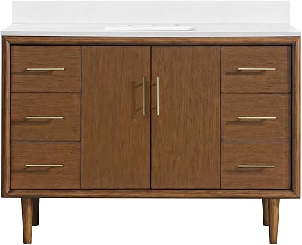 طقم غرور مستقل Miseno MV-N252-V48 Mertola مقاس 48 بوصة مع خزانة وسطح غرور مركب من الحجر - خشب القيقب الداكن