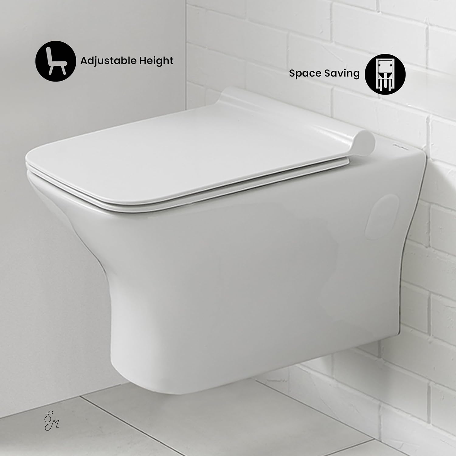 Swiss Madison Well Made Forever SM-WT455 Carré Wall Hung Toilet, Glossy White