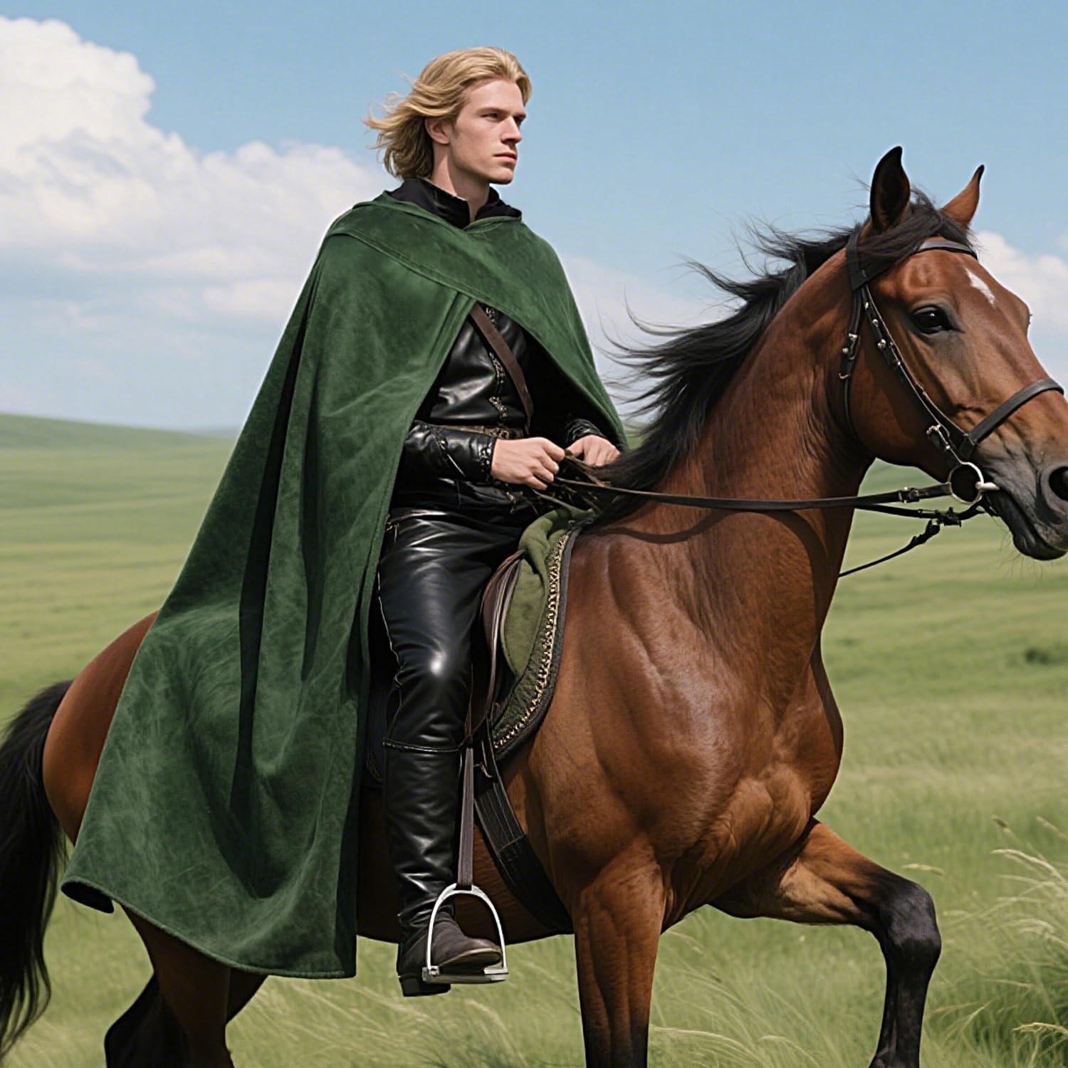 L'VOW Renaissance Cape with Hood Medieval Hooded Cape Halloween Sorcerer Hobbit Costume Cosplay - Image 2