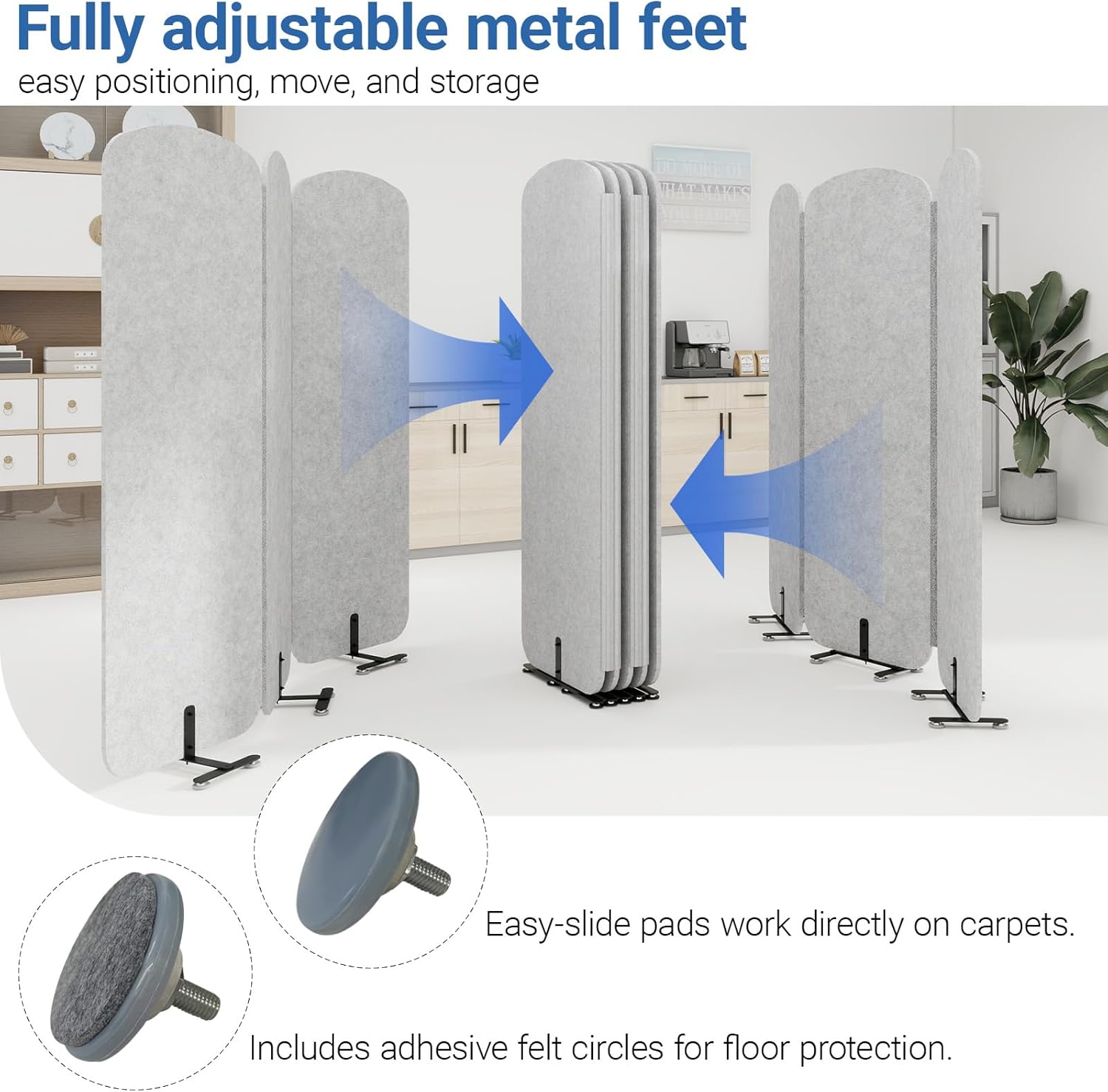 Natwind 3-Panel Office Room Divider, 73.2 x 71 inches Portable Office Partition, Freestanding Folding Privacy Wall for Cubicle & Temporary Indoor Space Separation (Grey)