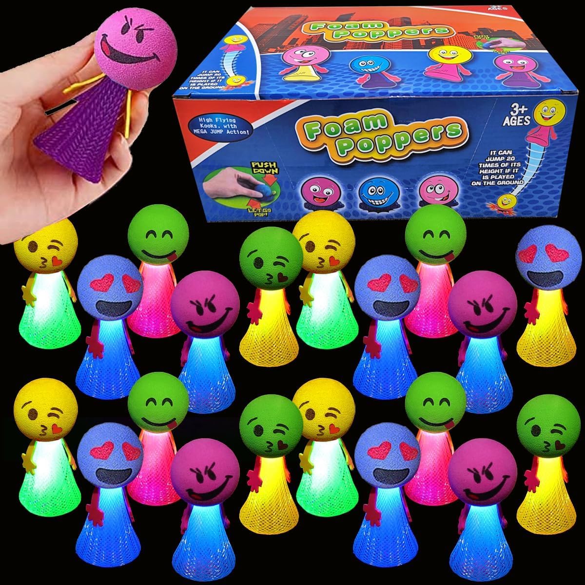 LED Light Up Jumping Popper Toys, 24 Pack, Spring Launchers, Party Favors and Goodie Bag…