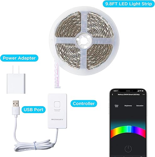 Miniatura 7 de Merkury Innovations Tira de luces LED RGB inteligentes  Cuerda de luces adhesivas que cambian de color de 10 pies segura para interiores y