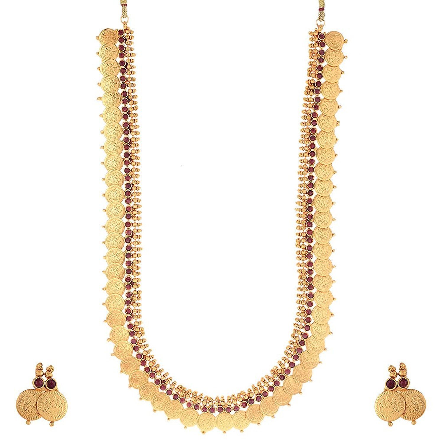 ZENEME Jewellery Set Gold Plated Long Traditional Maharani Red Pearl Studded Temple Coin Necklace Set with Earrings Jewellery For Women & Girls (B01A5TG6YO) Amazon Price History, Amazon Price Tracker