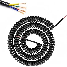 4-20-4 Spiral Cable, 4-Conductor Wire, Spiral Extension Cord, 18/4 18 AWG 20-Foot Retractable Spring Coil Cord, Suitable for Workshops, Garages, Machinery, and Perimeter Security Systems.