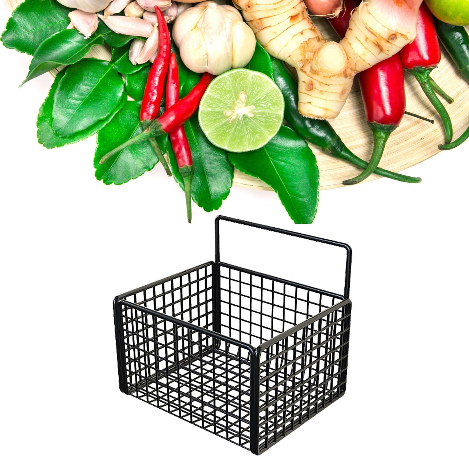 Cesta de cocina para colgar en la pared, cesta de almacenamiento de pared, caja adhesiva para guardar fruta sin necesidad de taladrar, pequeño recipiente de malla metálica para organizar la despensa