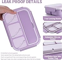 Vista 4 de Bento Box Adult Lunch Box, Lunch Containers for Kids Girls Boys with 4 Compartments, Lunchable Food Container with Utensils, Sauce Jar, Muffin