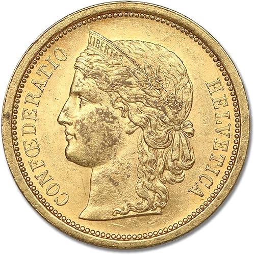 1886-1895 CH Swiss Gold Crowned Head Helvetica Extra Fine to About Uncirculated 20 FR XF-AU
