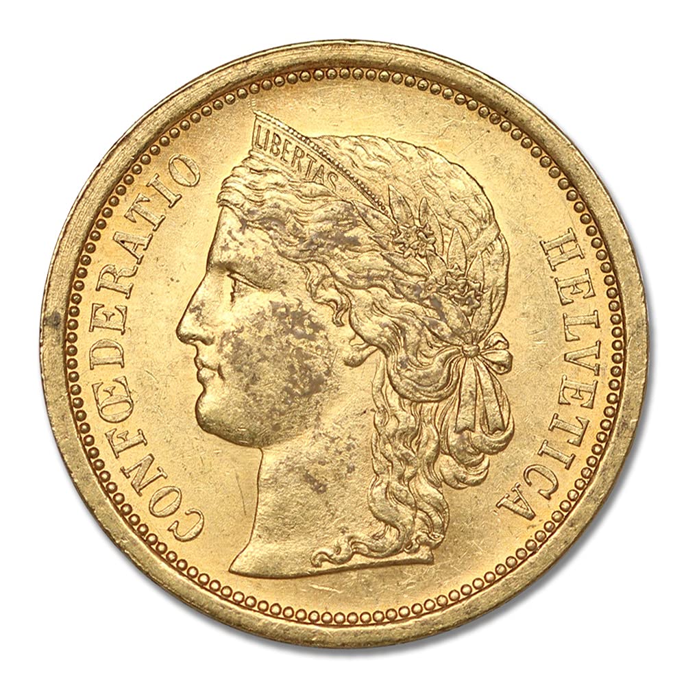 1886 CH Swiss Gold Crowned Head Helvetica 20 Francs XF-AU